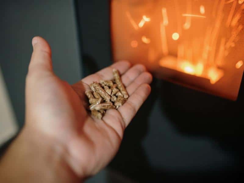 Biomass fuel being feed into a biomass boiler
