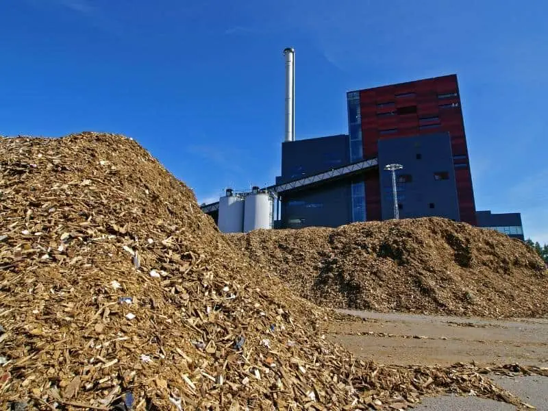 Biomass pile outside of a production plant