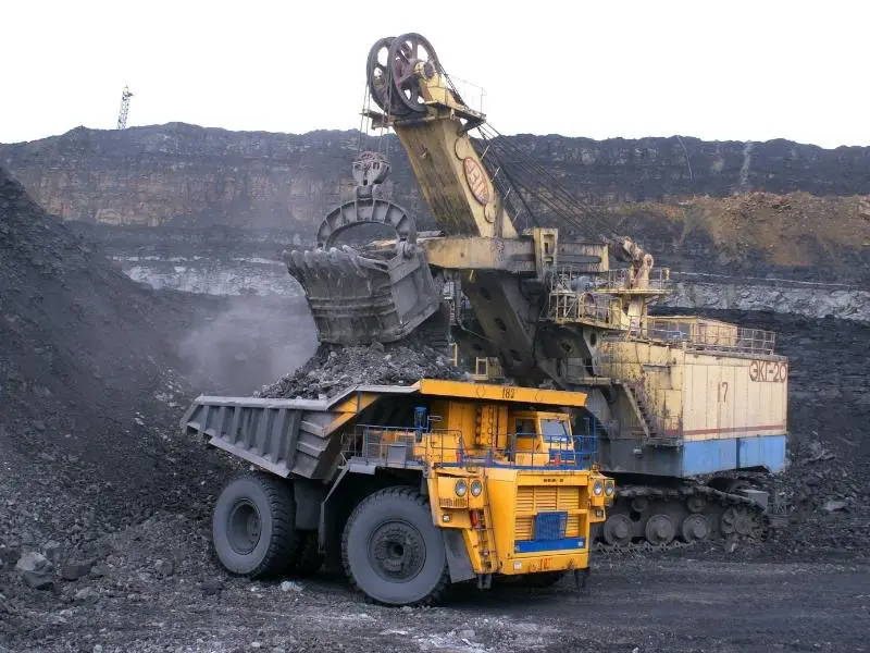 Coal mining digger and truck