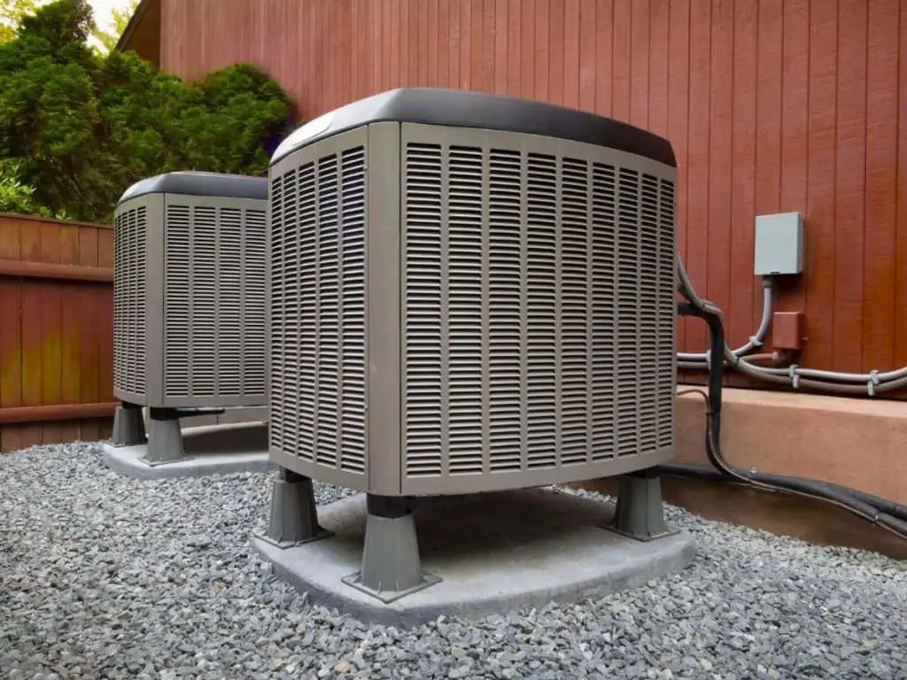 Heat pump units in a yard