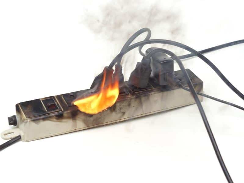 Power strip on fire short circuit