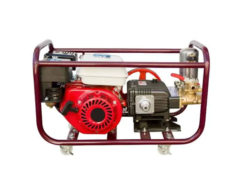 Open generator showing the motor and engine