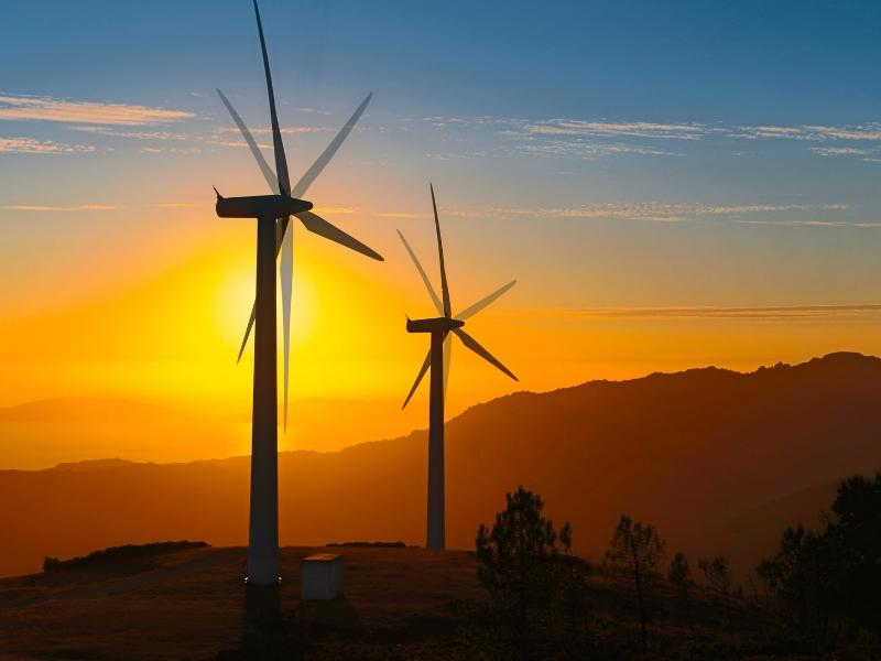 Wind turbines in country hills