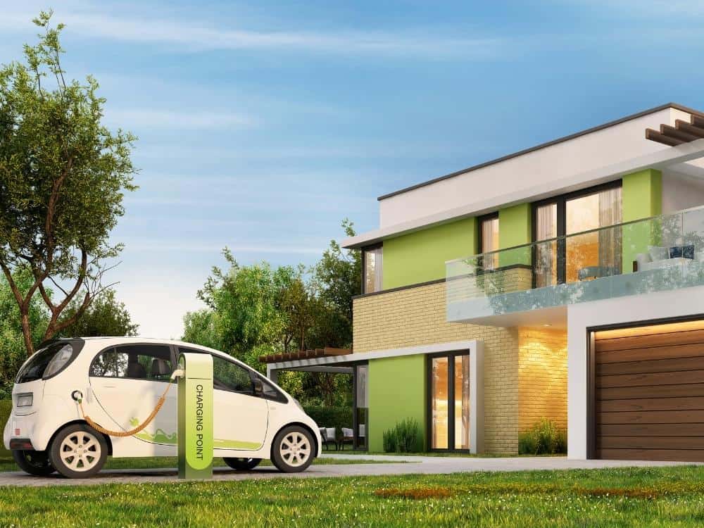 Electric Powering A Home And Car Outside View Of House And Drive