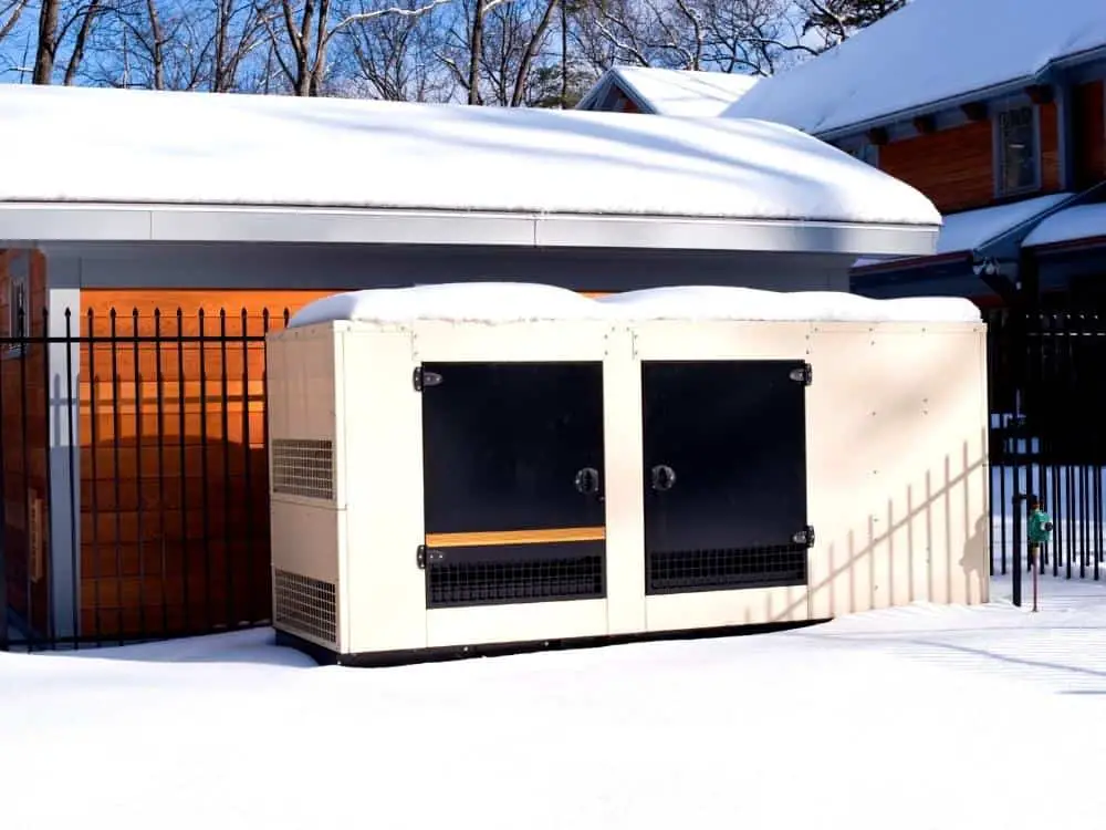 Generator outside a house in the snow