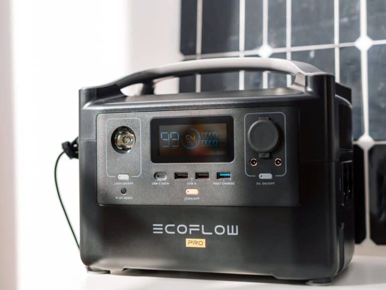Charging Ecoflow River Pro Portable Power Station With Solar Panel.