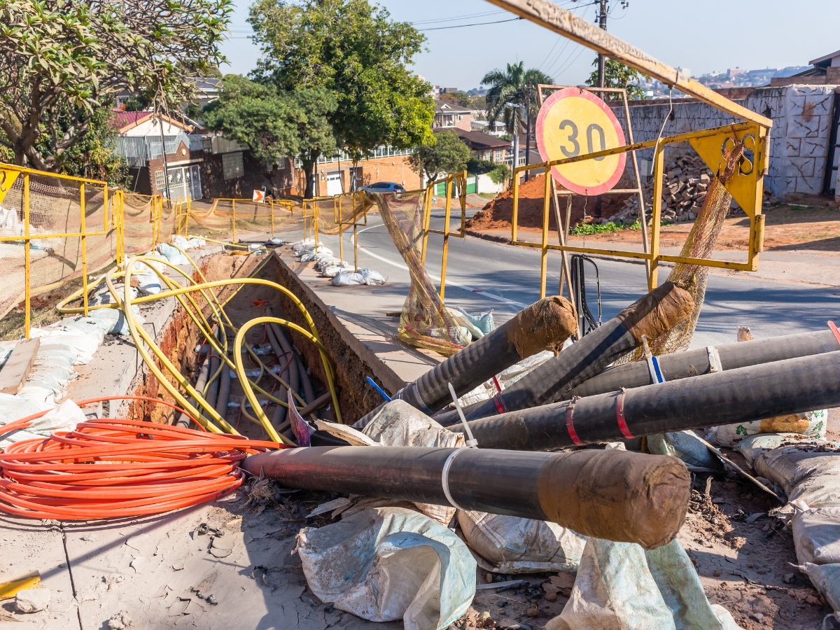 Building site trench with power and services