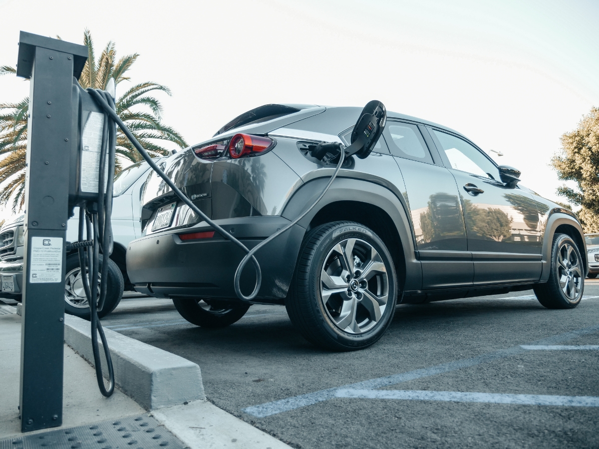 Electric car in a charging bay