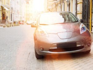 Electric car on a city street