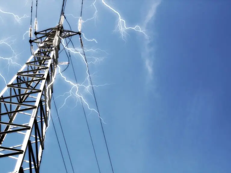Power lines with lightning volts